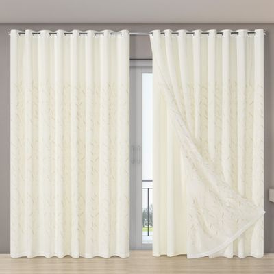Cortina Forro Microfibra Voil Gaze Bordado 2,70 x 2,30 100% Poliéster - Bege