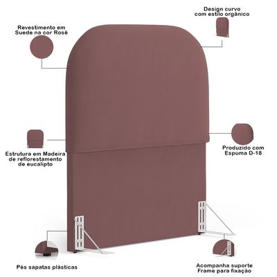 Cabeceira Cama Box 100cm Orgânica Lanna W01 Suede Rosê - Lyam Decor