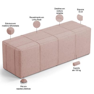 Kit Cabeceira Cama Box King 195cm com Calçadeira Roma W01 Linho Rosê - Lyam