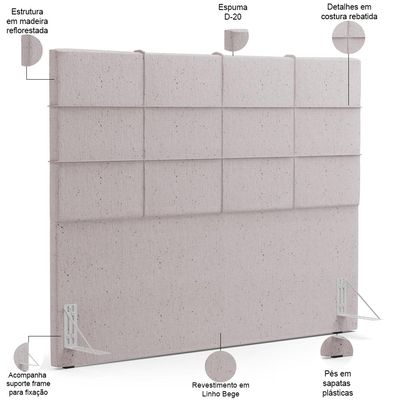 Kit Cabeceira Cama Box Casal 140cm com Calçadeira Roma W01 Linho Bege - Lyam
