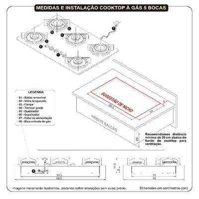Cooktop Terim à Gás Trm 5b Tc Vidro Preto Flange Esmaltada Preto Bivolt