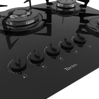 Cooktop Terim à Gás Trm 5b Tc Vidro Preto Flange Esmaltada Preto Bivolt