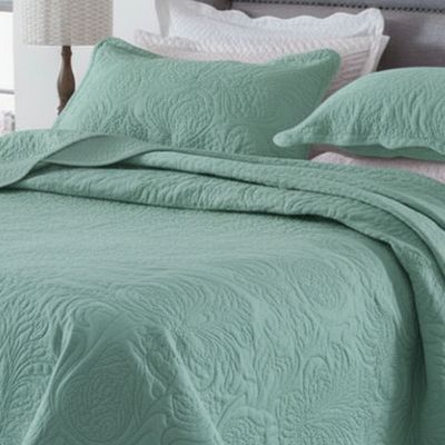 Kit Cobre Leito Colcha Basic King 3 Peças Dupla Face Liso Classic - Verde Malva - 100% Poliéster
