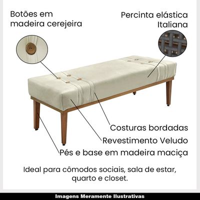 Recamier Decorativo 140cm Kors Veludo Pés de Madeira Bege - Gran Belo
