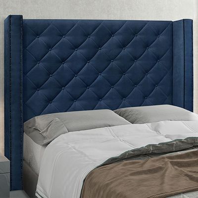 Cabeceira Decorativa Casal 1,64M Loewe Suede Azul Marinho - Gran Belo