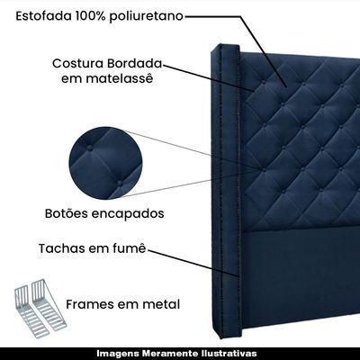 Cabeceira Decorativa Casal 1,64M Loewe Suede Azul Marinho - Gran Belo