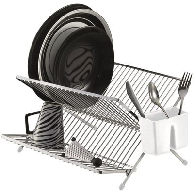 Escorredor de Louça em X Laminado Cromado 20 Pratos Porta Talher Plástico Organização Cozinha