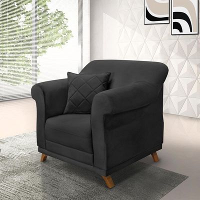 Kit 2 Poltronas Decorativas com 2 Almofadas Armstrong Veludo Preto - Gran Belo