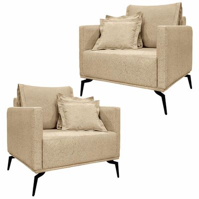 Kit 2 Poltronas Decorativas Pés em Aço Stagno Linho Bege - Gran Belo
