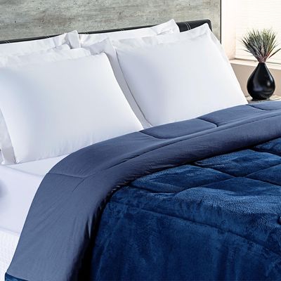 Coberdrom Hot Quente Casal Queen Malha 140g 100% Algodão Manta Flannel Dupla Face - Azul Marinho