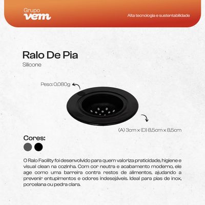 Ralo de Pia 8,5cm x 5,5cm Cinza em Silicone