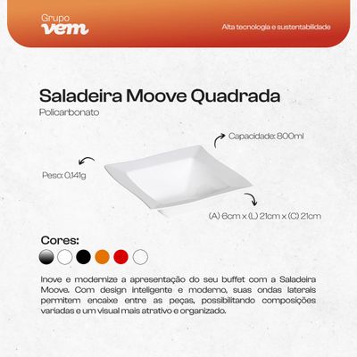 Saladeira Moove Quadrada 800ml Branca em Policarbonato