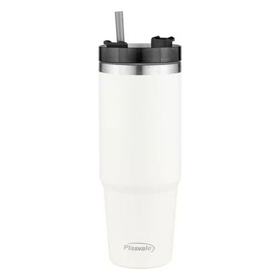 Copo Térmico Com Canudo Plasvale 900ml Creme