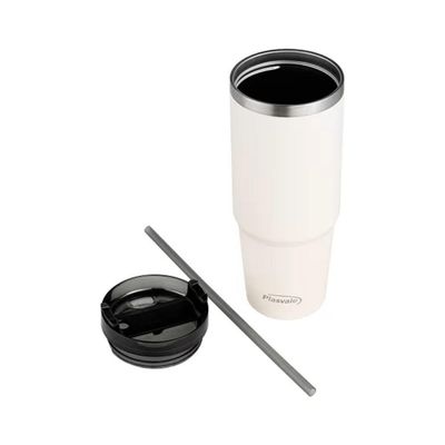 Copo Térmico Com Canudo Plasvale 900ml Creme