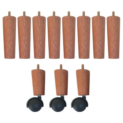 Kit 8 Pés Para Cama Madeira Mel 13cm Cama Box 3 Pés com Rodízios Mel