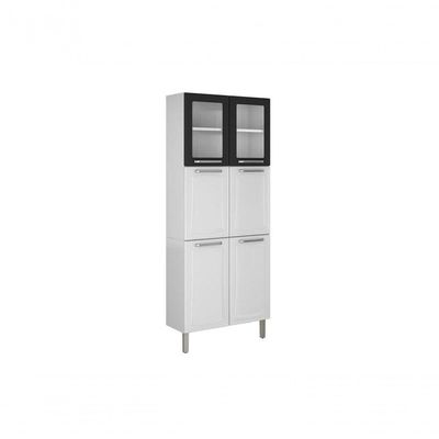 Paneleiro Duplo Com Vidro Cozinhas Itatiaia Tarsila - 6 Portas - Branco Com Preto