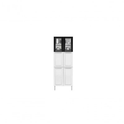 Paneleiro Duplo Com Vidro Cozinhas Itatiaia Tarsila - 6 Portas - Branco Com Preto