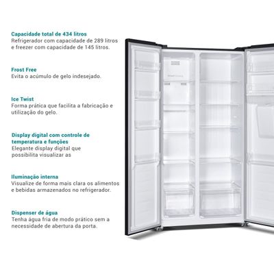 Geladeira 434L Philco Frost Free Inverter Side by Side PRF43A 127V