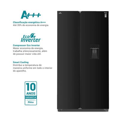 Geladeira 434L Philco Frost Free Inverter Side by Side PRF43A 220V