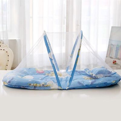 Berco Mosquiteiro Cama Bebe Colchonete Tenda Portatil Travesseiro Cercadinho Dobravel Colchao Almofada Fofo Azul