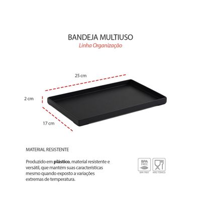 Bandeja Retangular Preta Multiuso Servir Frios Sushis 25cm