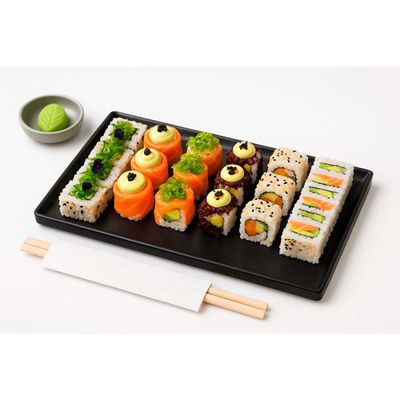 Bandeja Retangular Preta Multiuso Servir Frios Sushis 25cm