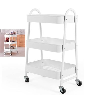 Carrinho Multiuso Organizador 3 Prateleiras – Aço Profissional Com Rodinhas Que Giram 360° Branco