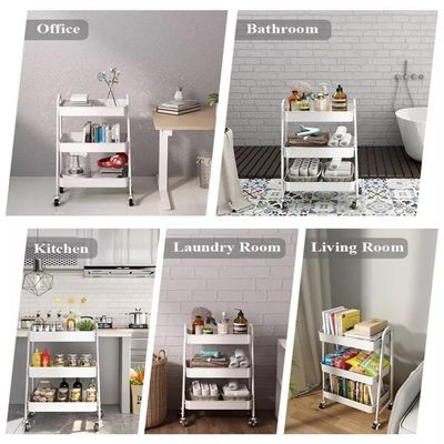Carrinho Multiuso Organizador 3 Prateleiras – Aço Profissional Com Rodinhas Que Giram 360° Branco