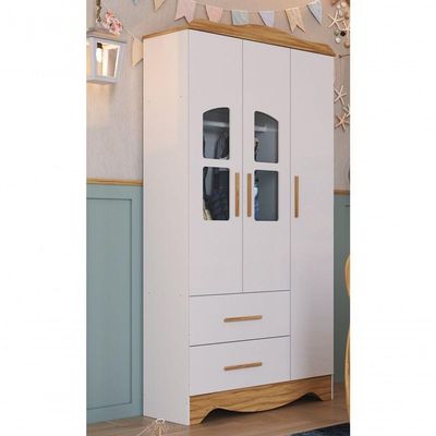 Armario Infatil 3 Portas 2 Gaveta Lisi - Moveis Peroba Amendoa-branco