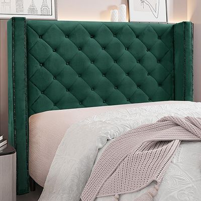 Cabeceira Decorativa Casal 1,64M Loewe Veludo Verde Floresta - Gran Belo