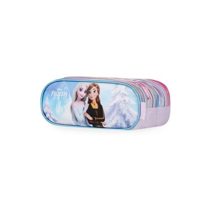 Estojo Escolar Feminino Frozen 3 Compartimentos Azul Claro U / Azul claro