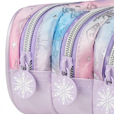 Estojo Escolar Feminino Frozen 3 Compartimentos Azul Claro U / Azul claro
