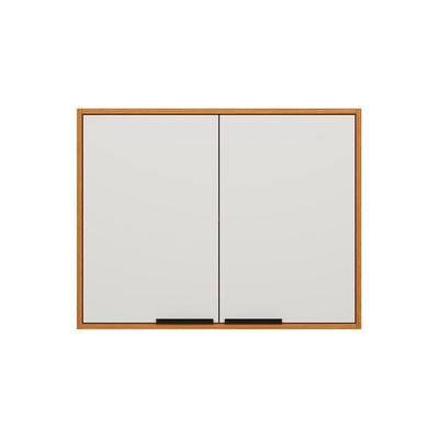 Armário Aéreo Ravena 80cm 2 Portas Puxador Metal Prateleira Interna MDP Poliman Freijó/Off White