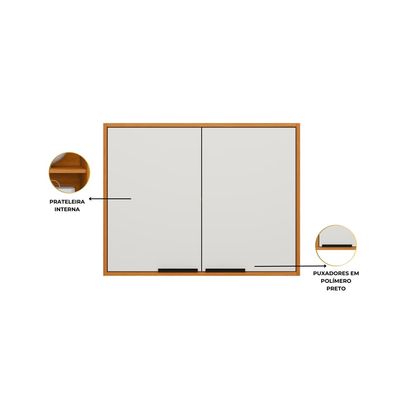 Armário Aéreo Ravena 80cm 2 Portas Puxador Metal Prateleira Interna MDP Poliman Freijó/Off White