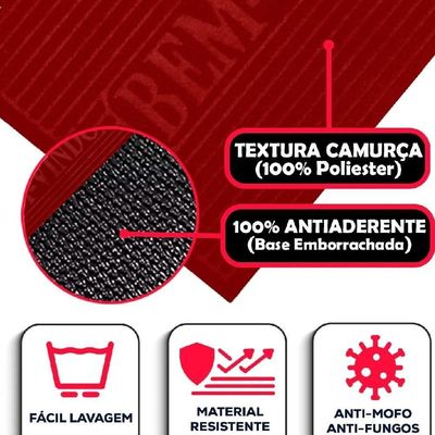 Tapete Porta Entrada Casa Comercio Capacho Veludo Base Antiderrapante Impermeavel Vermelho