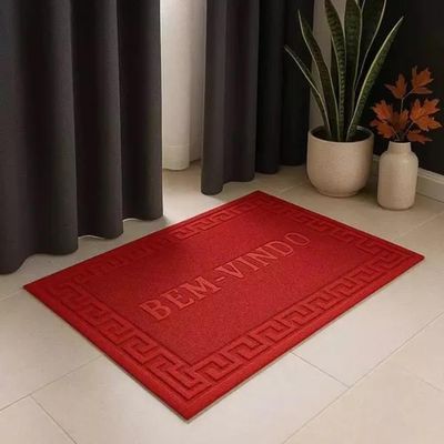 Tapete Porta Entrada Casa Comercio Capacho Veludo Base Antiderrapante Impermeavel Vermelho