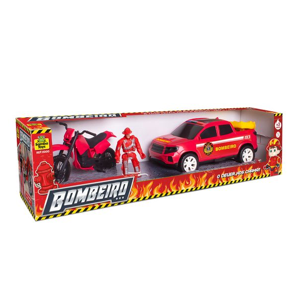Bombeiro Kit Resgate Pick-Up e Moto 0040 - Samba Toys Bombeiro Kit Resgate Pick-Up e Moto 0040 - Samba Toys