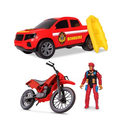 Bombeiro Kit Resgate Pick-Up e Moto 0040 - Samba Toys