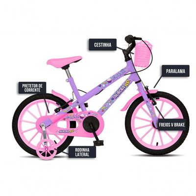 Bicicleta Aurora Fest Aro 16 Freios V-brake Rodas de Apoio Lilás