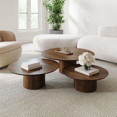 Conjunto Mesa De Centro Ava Em Madeira Castanho