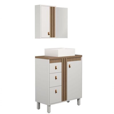 Gabinete Para Banheiro Sofia 80cm Com Pé Branco