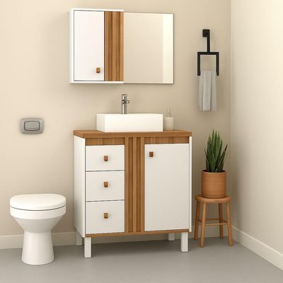 Gabinete Para Banheiro Sofia 80cm Com Pé Branco