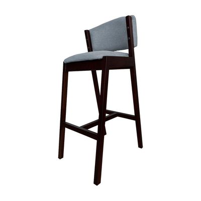 Kit 3 Banquetas Alta De Madeira Maciça Castanho Premium Ana Com Encosto Linho Cinza - Cor: Cinza