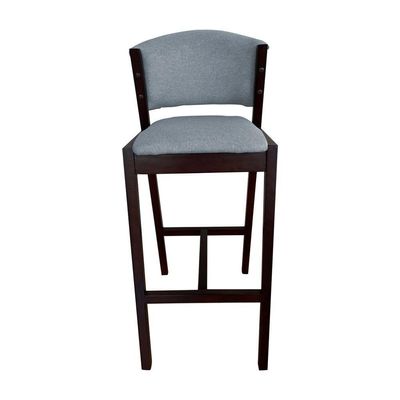 Kit 3 Banquetas Alta De Madeira Maciça Castanho Premium Ana Com Encosto Linho Cinza - Cor: Cinza