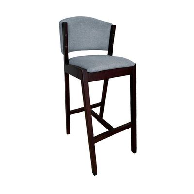 Kit 3 Banquetas Alta De Madeira Maciça Castanho Premium Ana Com Encosto Linho Cinza - Cor: Cinza