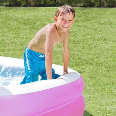 Piscina Inflável Retangular Rosa 302 Litros Com Bomba E Forro Pvc Vg+