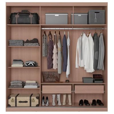 Guarda Roupa Casal Paris Bartira com Espelho 3 Portas de Correr e 2 Gavetas Avelã/Cappuccino