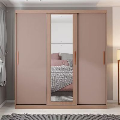 Guarda Roupa Casal Paris Bartira com Espelho 3 Portas de Correr e 2 Gavetas Avelã/Cappuccino