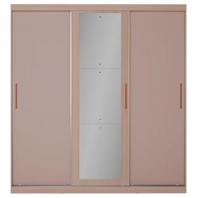 Guarda Roupa Casal Paris Bartira com Espelho 3 Portas de Correr e 2 Gavetas Avelã/Cappuccino