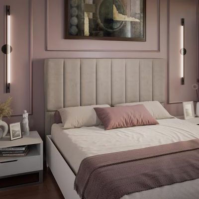 Cabeceira para Cama Box Queen Veneza com Revestimento em Veludo Dobuê Bege